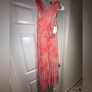 NWT Ted Baker London Mirelia Coral Pink Pleated Cross Front Midi Dress 0 $395